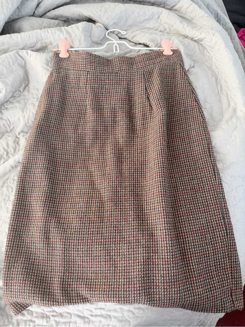 Tailored Houndstooth Pencil Skirt - Brown Multi